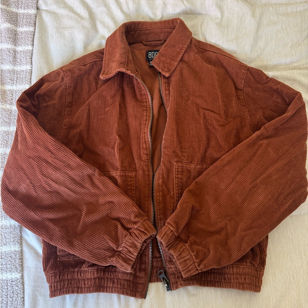 BDG Corduroy Zip-Up Bomber Jacket in Rust Brown